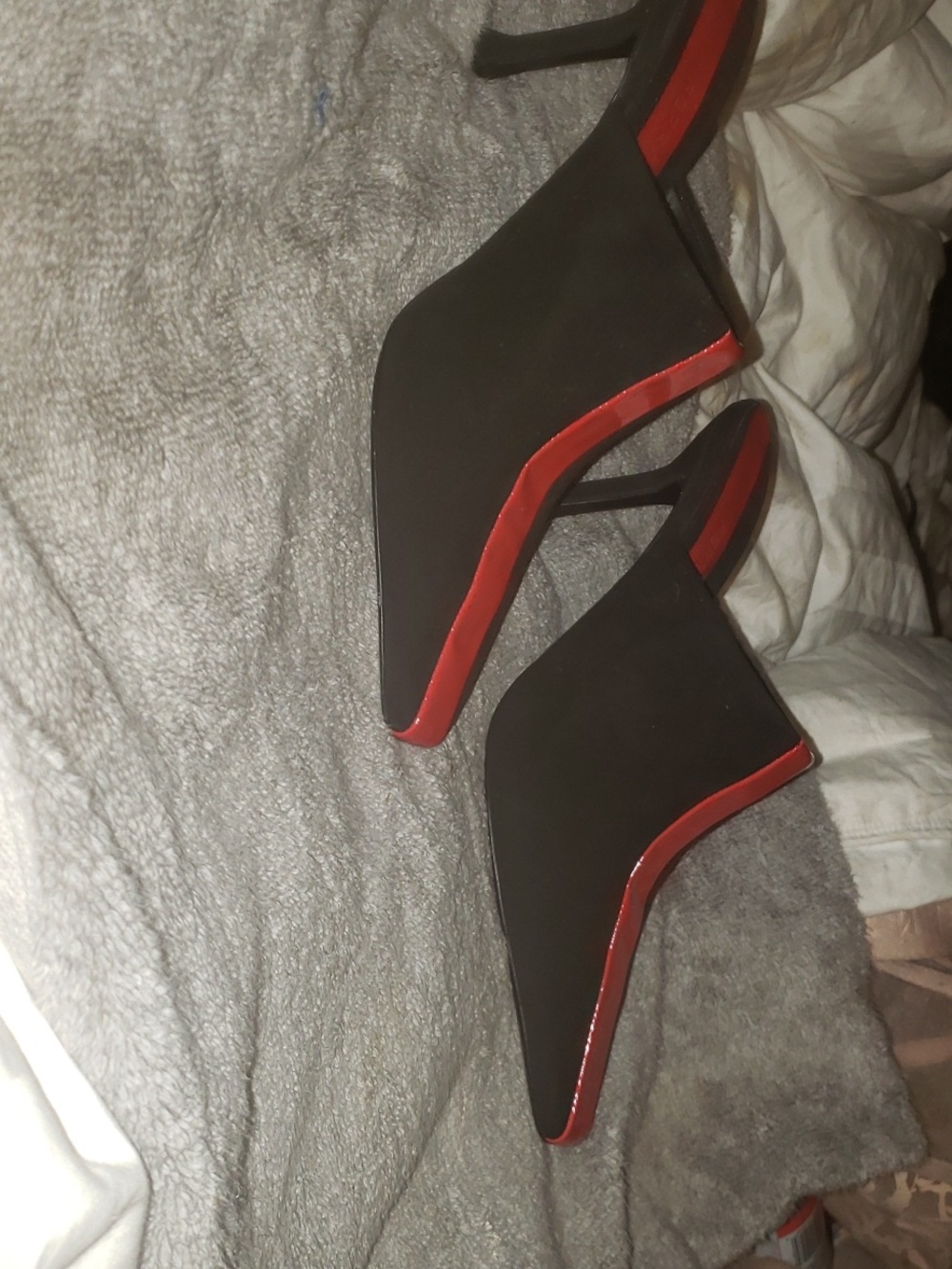 Ferragamo Sophye Suede  Mules with Red Patent Center Stripe